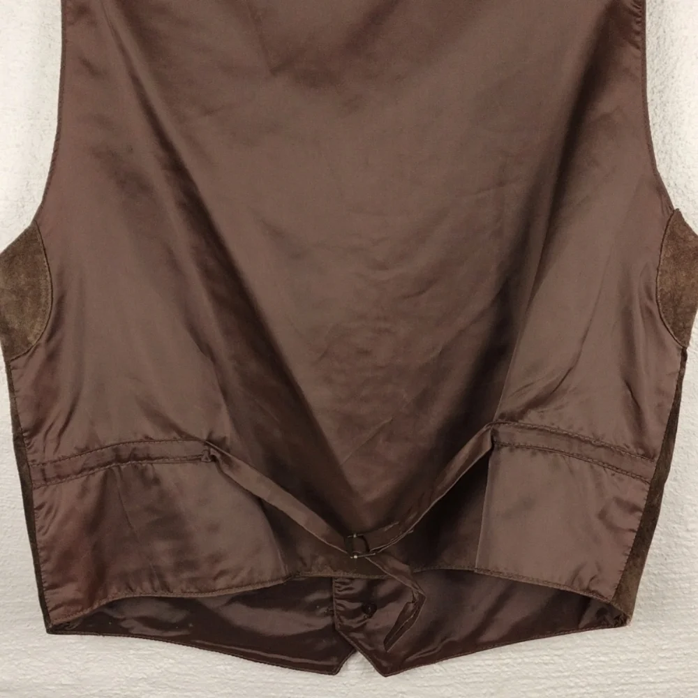 Lineage Vintage Brown Suede Leather V-Neck Sleeveless Button Front Casual Vest